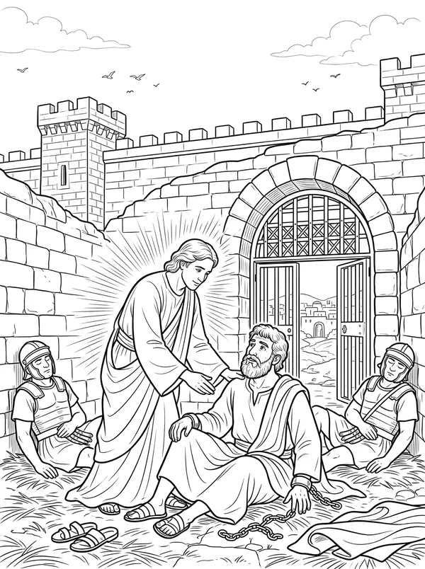 An Angel Frees Peter coloring page