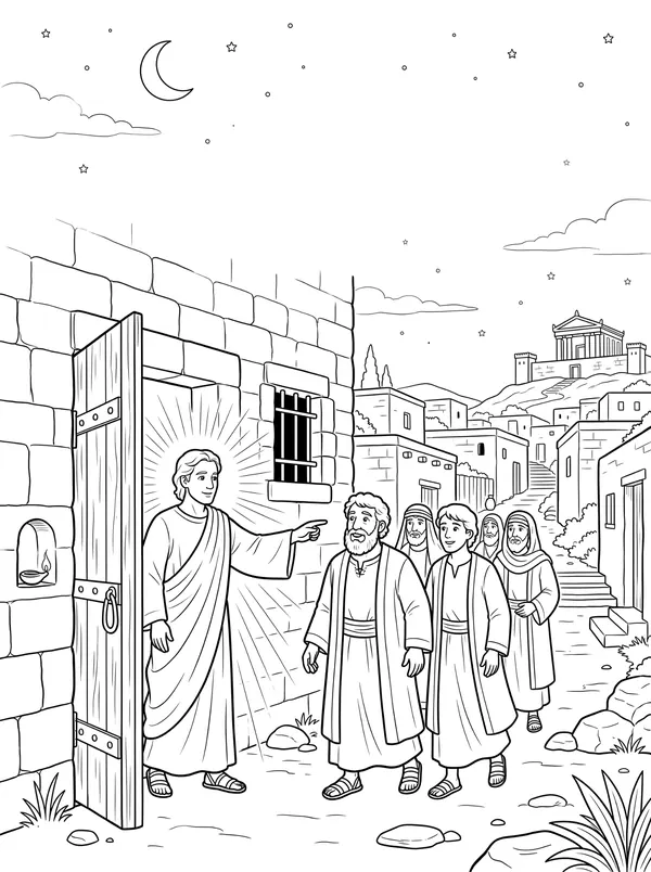An Angel Opens the Prison coloring page