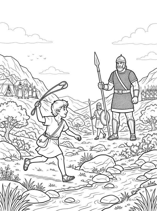 David and Goliath coloring page