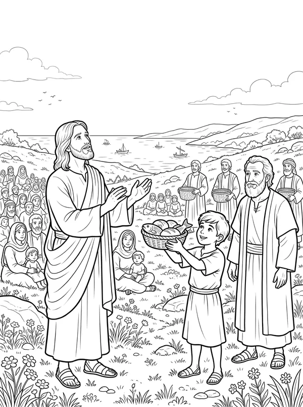 Feeding the Five Thousand coloring page