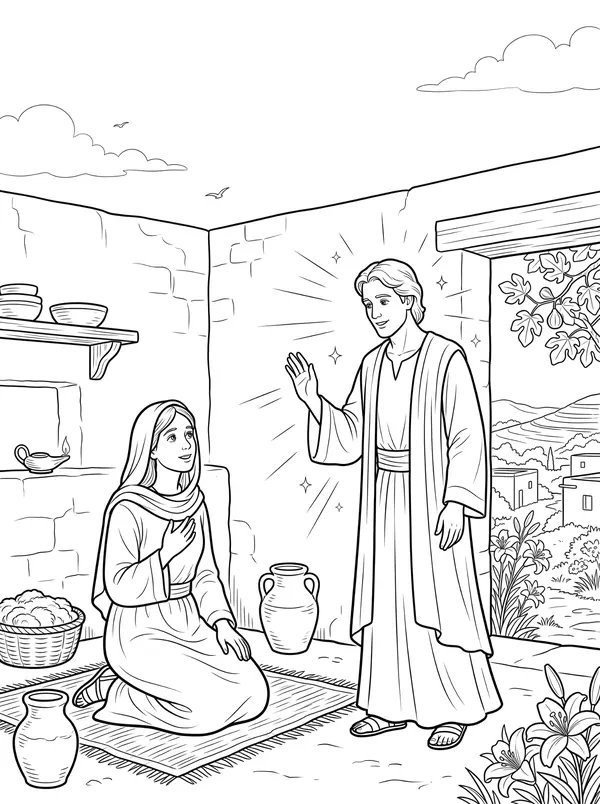 Gabriel Visits Mary coloring page