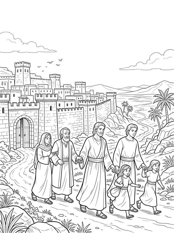 Lot Escapes from Sodom coloring page