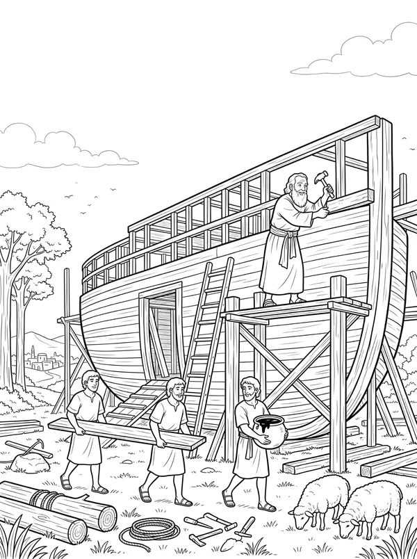 Noah Builds the Ark coloring page