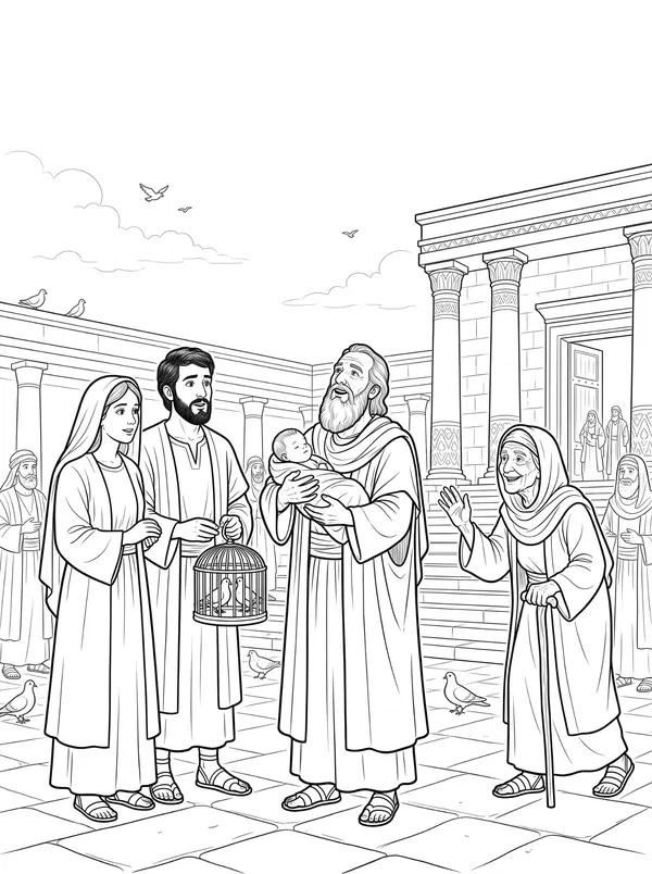 Simeon and Anna See the Baby coloring page