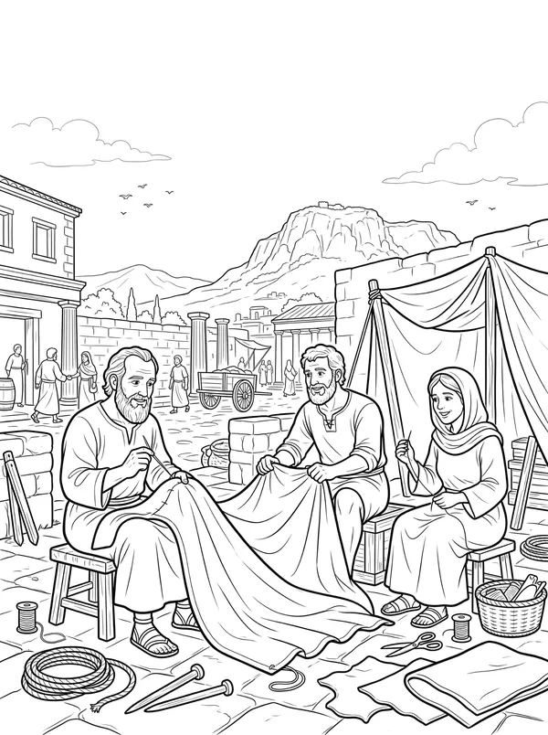 Tentmakers in Corinth coloring page