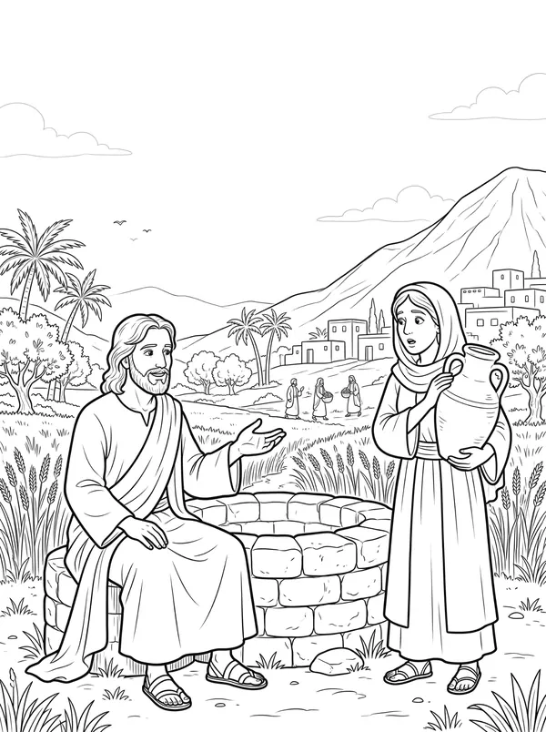 The Woman at the Well coloring page